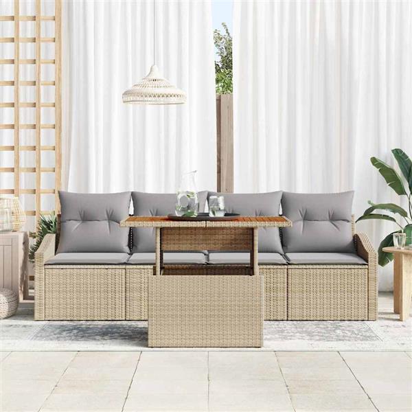 Grote foto vidaxl tuin sofa set met kussen 5 pcs beige poly riet tuin en terras tuinmeubelen
