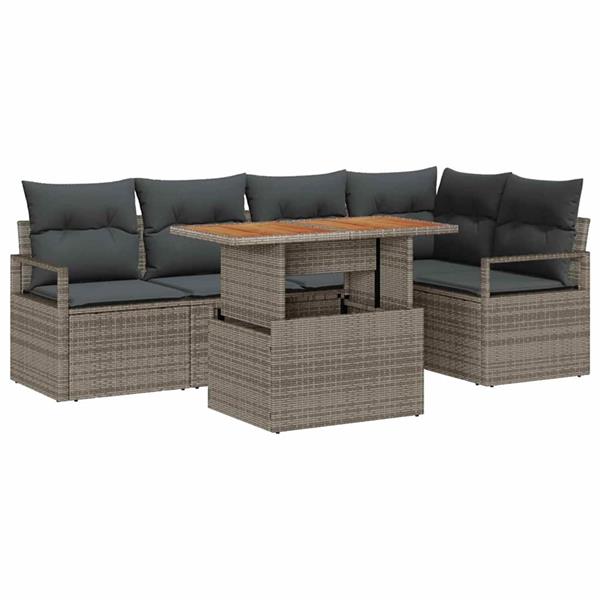 Grote foto vidaxl tuin eetset met kussen 6 pcs grijs bruin 100 x 55 x 73 cm tuin en terras tuinmeubelen