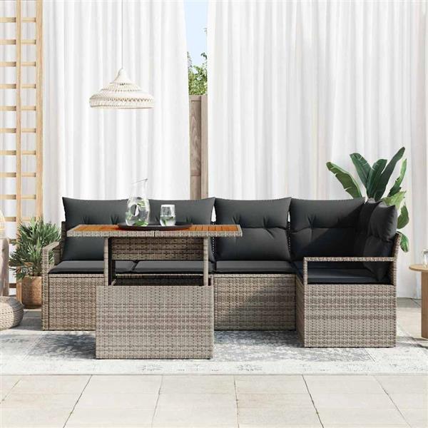 Grote foto vidaxl tuin eetset met kussen 6 pcs grijs bruin 100 x 55 x 73 cm tuin en terras tuinmeubelen
