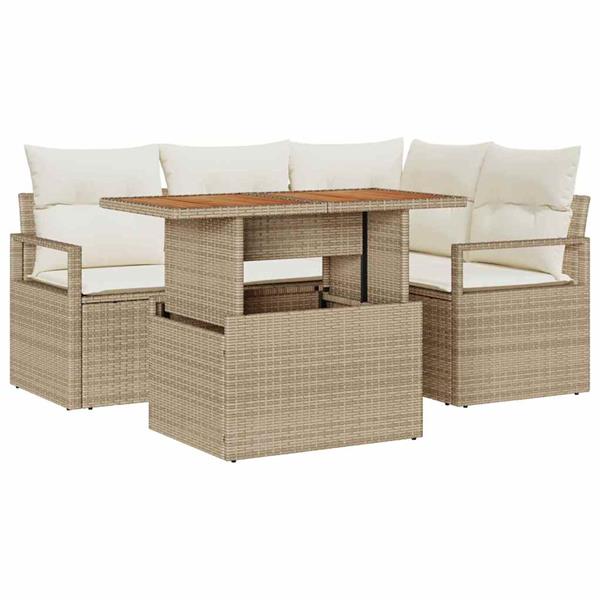 Grote foto vidaxl tuin eetset met kussen 5 pcs beige cr me 100 x 55 x 73 cm tuin en terras tuinmeubelen