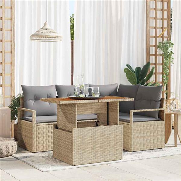 Grote foto vidaxl tuin eetset met kussen 5 pcs beige grijs 100 x 55 x 73 cm tuin en terras tuinmeubelen