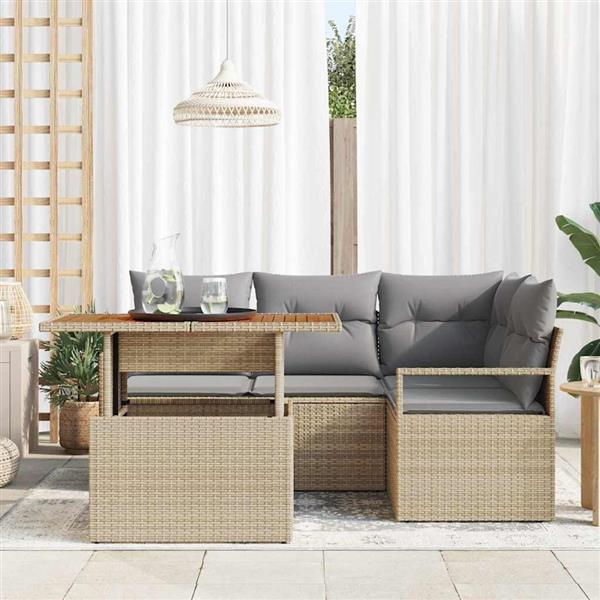 Grote foto vidaxl tuin eetset met kussen 5 pcs beige grijs 100 x 55 x 73 cm tuin en terras tuinmeubelen