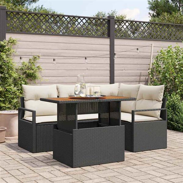 Grote foto vidaxl tuin eetset met kussen 5 pcs zwart cr me 100 x 55 x 73 cm tuin en terras tuinmeubelen