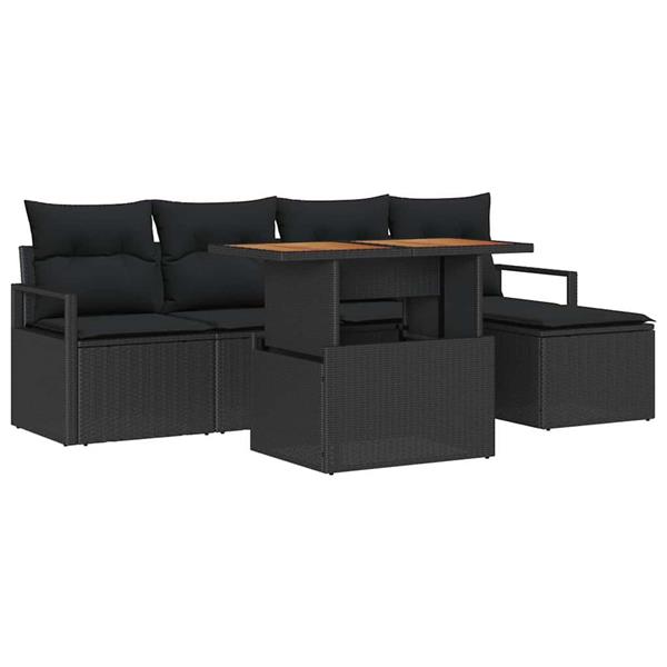 Grote foto vidaxl tuin eetset met kussen 6 pcs zwart bruin tuin en terras tuinmeubelen