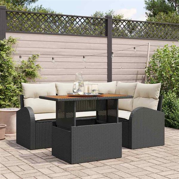 Grote foto vidaxl tuin sofa set met kussen 5 pcs zwart en cr me 100 x 55 x 73 cm tuin en terras tuinmeubelen