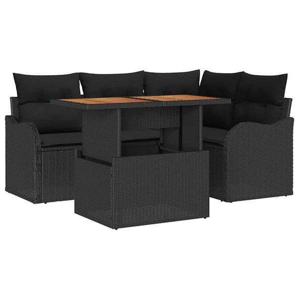Grote foto vidaxl tuin sofa set met kussen handmatig 5 pcs zwart 100 x 55 x 73 cm tuin en terras tuinmeubelen