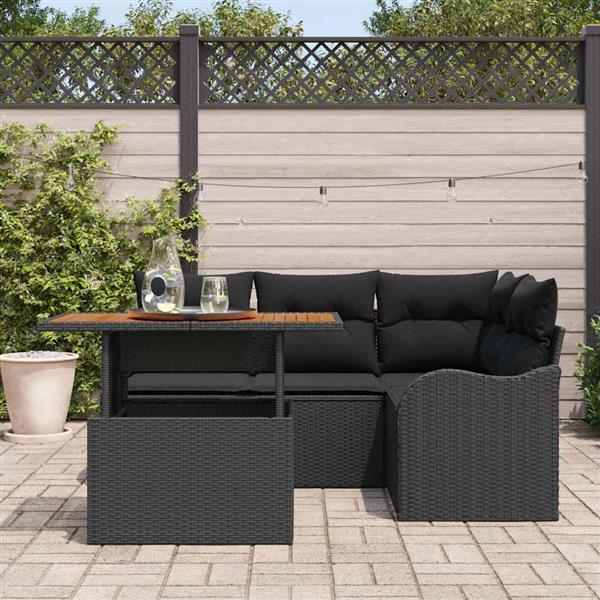 Grote foto vidaxl tuin sofa set met kussen handmatig 5 pcs zwart 100 x 55 x 73 cm tuin en terras tuinmeubelen