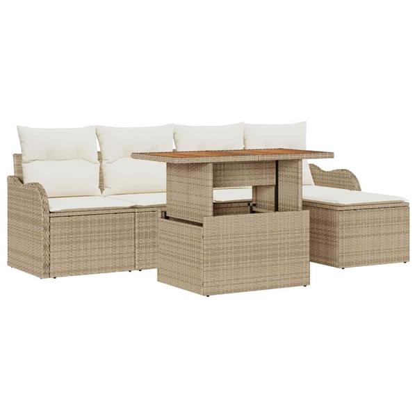 Grote foto vidaxl tuin sofa set met kussen 6 pcs beige en cr mekleurig tuin en terras tuinmeubelen
