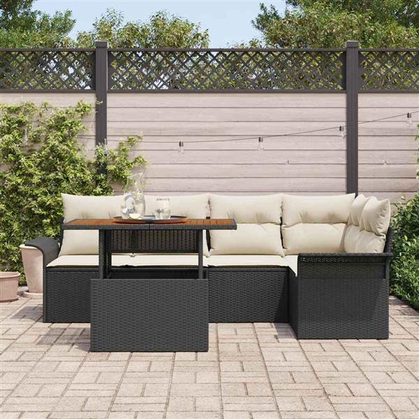 Grote foto vidaxl tuin sofa set met kussen 6 pcs zwart en cr me 100 x 55 x 73 cm tuin en terras tuinmeubelen