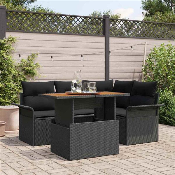 Grote foto vidaxl tuin sofa set met kussen 5 pcs zwart 100 x 55 x 73 cm tuin en terras tuinmeubelen