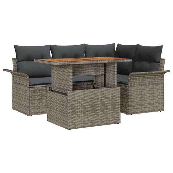 Grote foto vidaxl tuin sofa set met kussen handmatig 5 pcs grijs 100 x 55 x 73 cm tuin en terras tuinmeubelen