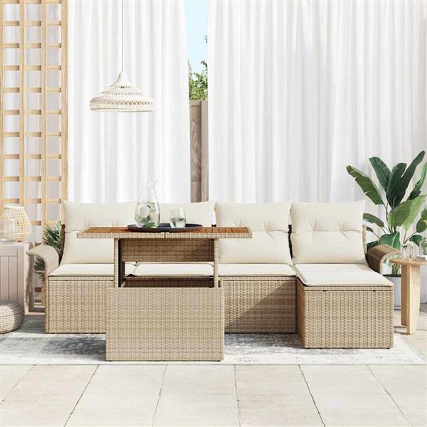 Grote foto vidaxl tuin sofa set met kussen 6 pcs beige en cr mekleurig tuin en terras tuinmeubelen