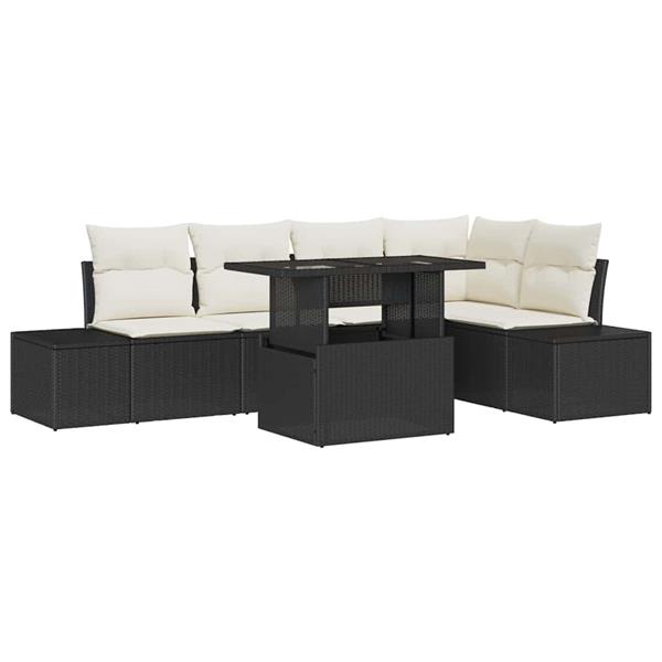 Grote foto vidaxl tuin sofa set met kussen 6 pcs zwart poly riet tuin en terras tuinmeubelen