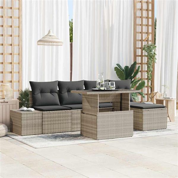 Grote foto vidaxl tuin sofa set met kussen 6 pcs lichtgrijs tuin en terras tuinmeubelen