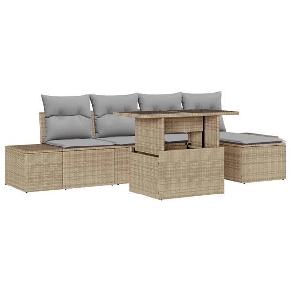 Grote foto vidaxl tuin sofa set met kussen 6 pcs beige en lichtgrijs tuin en terras tuinmeubelen
