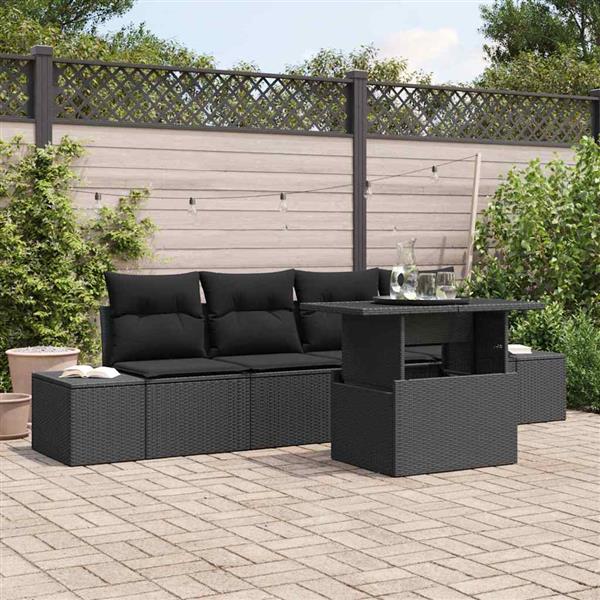 Grote foto vidaxl tuin sofa set met kussen handmatig 5 pcs zwart 100 x 55 x 73 cm tuin en terras tuinmeubelen
