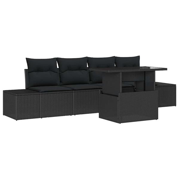 Grote foto vidaxl tuin sofa set met kussen handmatig 5 pcs zwart 100 x 55 x 73 cm tuin en terras tuinmeubelen
