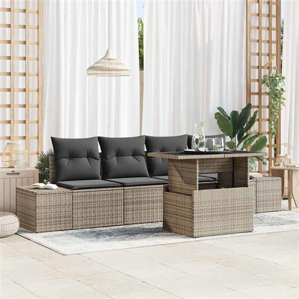 Grote foto vidaxl tuin sofa set met kussen 5 pcs grijs 100 x 55 x 73 cm tuin en terras tuinmeubelen