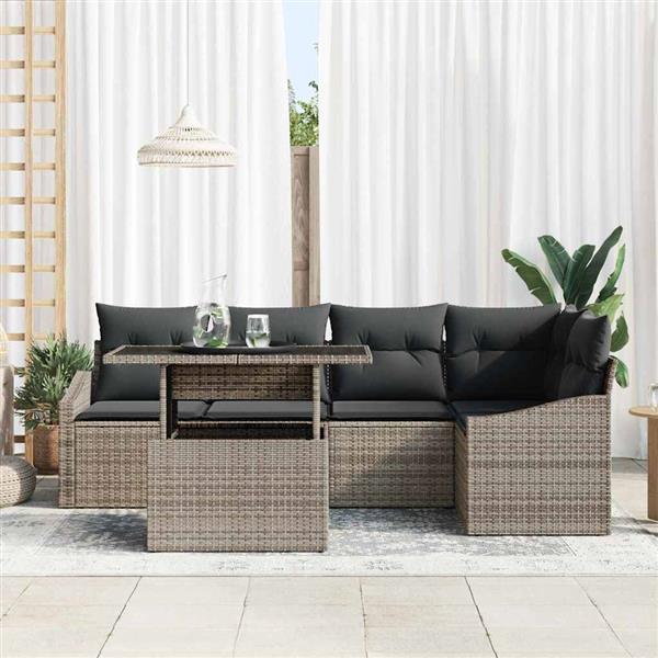 Grote foto vidaxl tuin sofa set met kussen 6 pcs grijs 100 x 55 x 73 cm tuin en terras tuinmeubelen