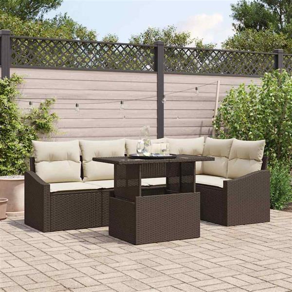 Grote foto vidaxl tuin sofa set met kussen 6 pcs bruin en cr me 100 x 55 x 73 cm tuin en terras tuinmeubelen