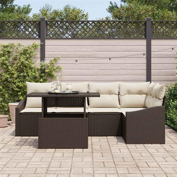 Grote foto vidaxl tuin sofa set met kussen 6 pcs bruin en cr me 100 x 55 x 73 cm tuin en terras tuinmeubelen