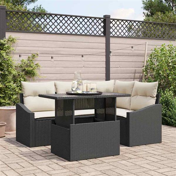 Grote foto vidaxl tuin sofa set met kussen 5 pcs zwart en cr me 100 x 55 x 73 cm tuin en terras tuinmeubelen