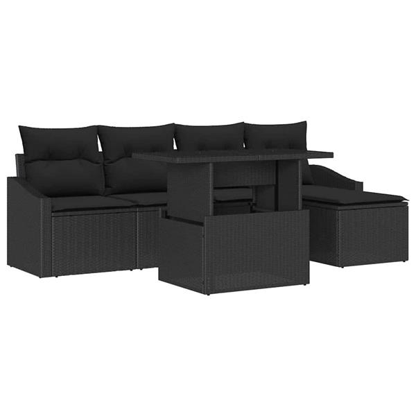 Grote foto vidaxl tuin sofa set 6 pcs zwart poly riet poedergecoat staal glas tuin en terras tuinmeubelen