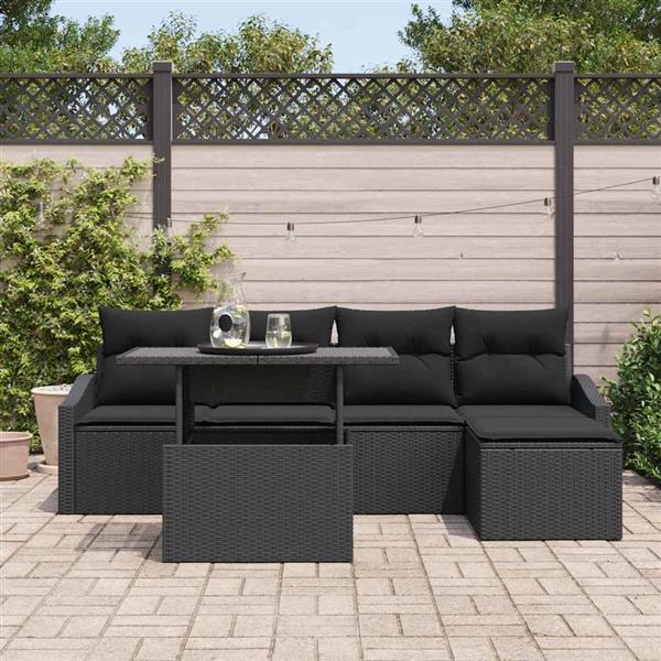 Grote foto vidaxl tuin sofa set 6 pcs zwart poly riet poedergecoat staal glas tuin en terras tuinmeubelen