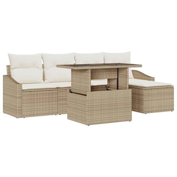 Grote foto vidaxl tuin sofa set met kussen 6 pcs beige en cr mekleurig tuin en terras tuinmeubelen