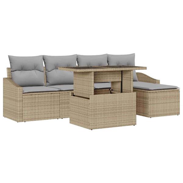 Grote foto vidaxl tuin sofa set met kussen 6 pcs beige en lichtgrijs tuin en terras tuinmeubelen