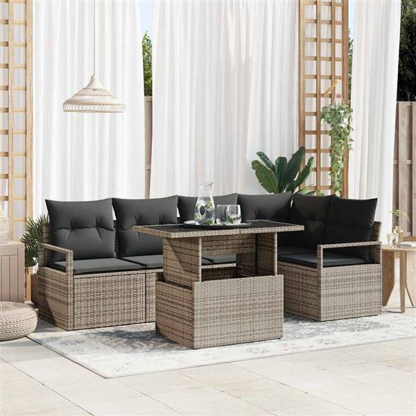 Grote foto vidaxl tuin sofa set met kussen 6 pcs grijs 100 x 55 x 73 cm tuin en terras tuinmeubelen