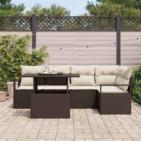 Grote foto vidaxl tuin sofa set met kussen 6 pcs bruin en cr me 100 x 55 x 73 cm tuin en terras tuinmeubelen
