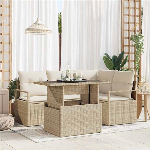 Grote foto vidaxl tuin sofa set 5 pcs beige en cr mekleurig 100 x 55 x 73 cm tuin en terras tuinmeubelen