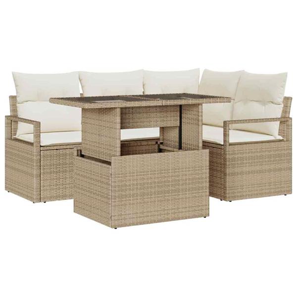 Grote foto vidaxl tuin sofa set 5 pcs beige en cr mekleurig 100 x 55 x 73 cm tuin en terras tuinmeubelen