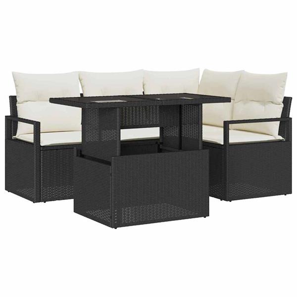 Grote foto vidaxl tuin sofa set met kussen 5 pcs zwart en cr me 100 x 55 x 73 cm tuin en terras tuinmeubelen
