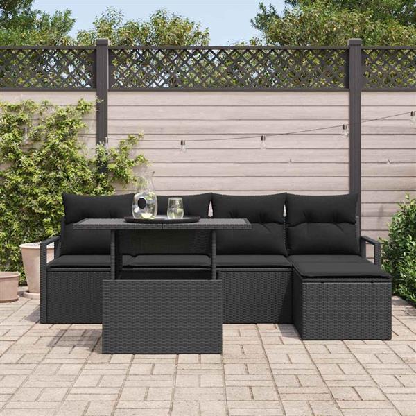 Grote foto vidaxl tuin sofa set 6 pcs zwart poly riet poedergecoat staal glas tuin en terras tuinmeubelen