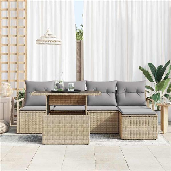 Grote foto vidaxl tuin sofa set met kussen 6 pcs beige en lichtgrijs tuin en terras tuinmeubelen