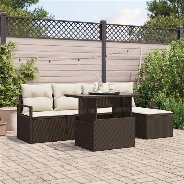 Grote foto vidaxl tuin sofa set met kussen 6 pcs bruin en cr me tuin en terras tuinmeubelen