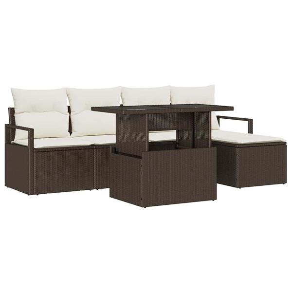 Grote foto vidaxl tuin sofa set met kussen 6 pcs bruin en cr me tuin en terras tuinmeubelen