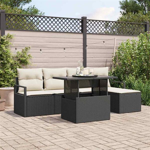 Grote foto vidaxl tuin sofa set met kussen 6 pcs zwart en cr me tuin en terras tuinmeubelen