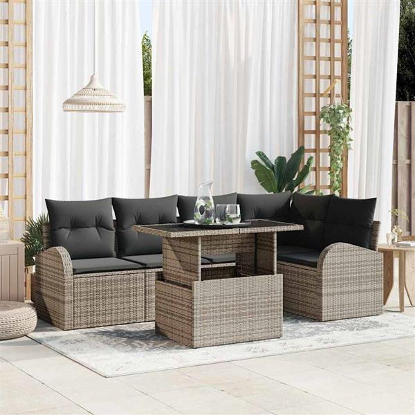 Grote foto vidaxl tuin sofa set met kussen 6 pcs grijs 100 x 55 x 73 cm tuin en terras tuinmeubelen