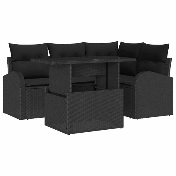 Grote foto vidaxl tuin sofa set met kussen 5 pcs zwart poly riet tuin en terras tuinmeubelen