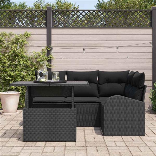 Grote foto vidaxl tuin sofa set met kussen 5 pcs zwart poly riet tuin en terras tuinmeubelen