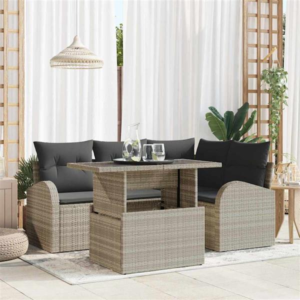 Grote foto vidaxl tuin sofa set met kussen 5 pcs lichtgrijs poly riet tuin en terras tuinmeubelen