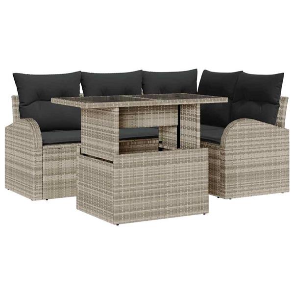 Grote foto vidaxl tuin sofa set met kussen 5 pcs lichtgrijs poly riet tuin en terras tuinmeubelen
