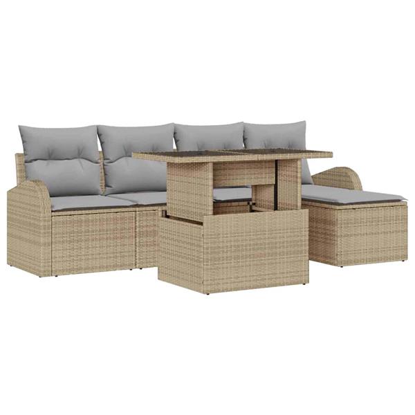Grote foto vidaxl tuin sofa set met kussen 6 pcs beige poly riet tuin en terras tuinmeubelen