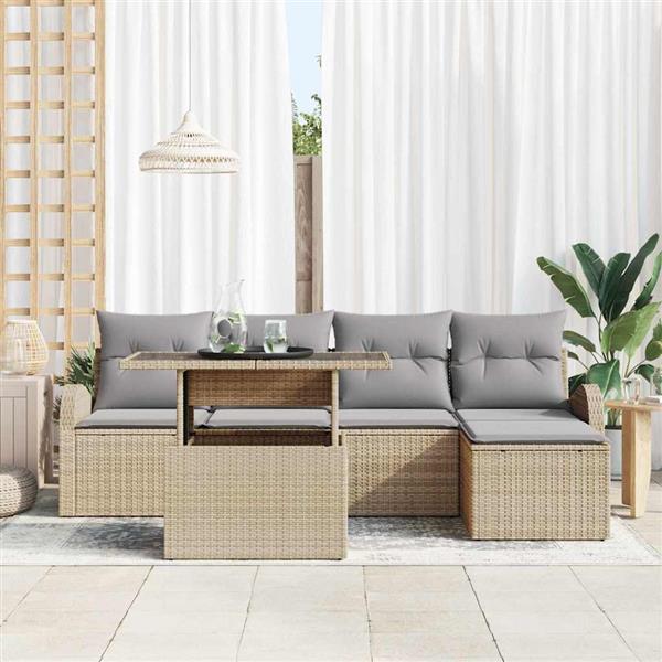 Grote foto vidaxl tuin sofa set met kussen 6 pcs beige poly riet tuin en terras tuinmeubelen
