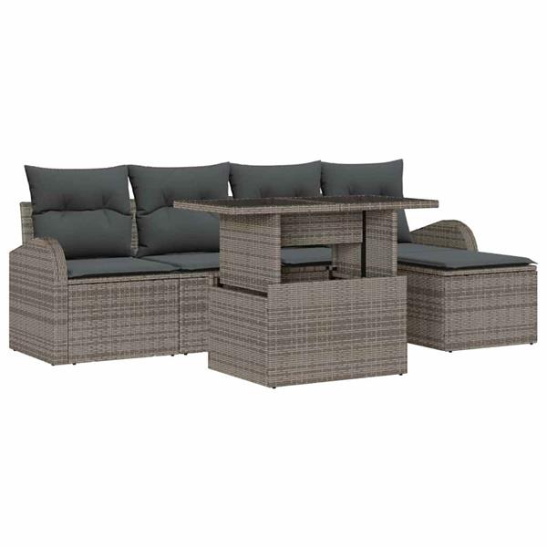 Grote foto vidaxl tuin sofa set met kussen 6 pcs grijs poly riet tuin en terras tuinmeubelen