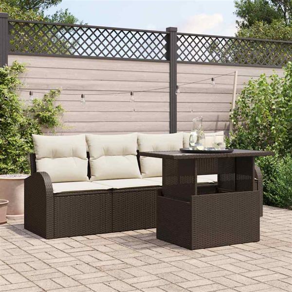 Grote foto vidaxl tuin sofa set met kussen 5 pcs bruin poly riet tuin en terras tuinmeubelen