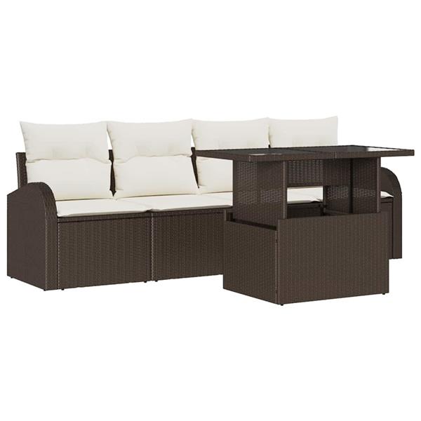 Grote foto vidaxl tuin sofa set met kussen 5 pcs bruin poly riet tuin en terras tuinmeubelen